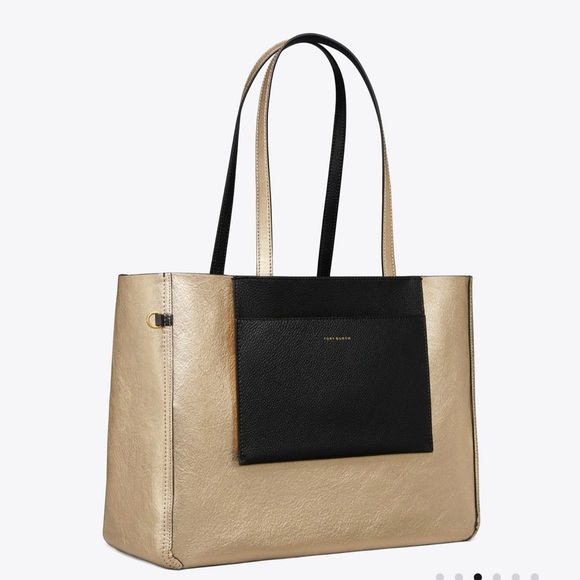 Tory Burch Black/Gold Perry Reversible Tote - Picture 14 of 16